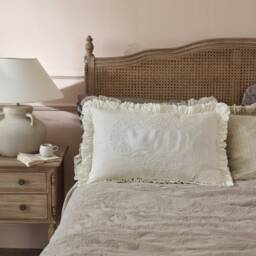 Ruffled Linen and Lace White Cushion Cover - thumbnail 2