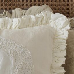 Ruffled Linen and Lace White Cushion Cover - thumbnail 3