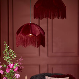 Fringed Berry Red Velvet Pendant Light, Small - thumbnail 5