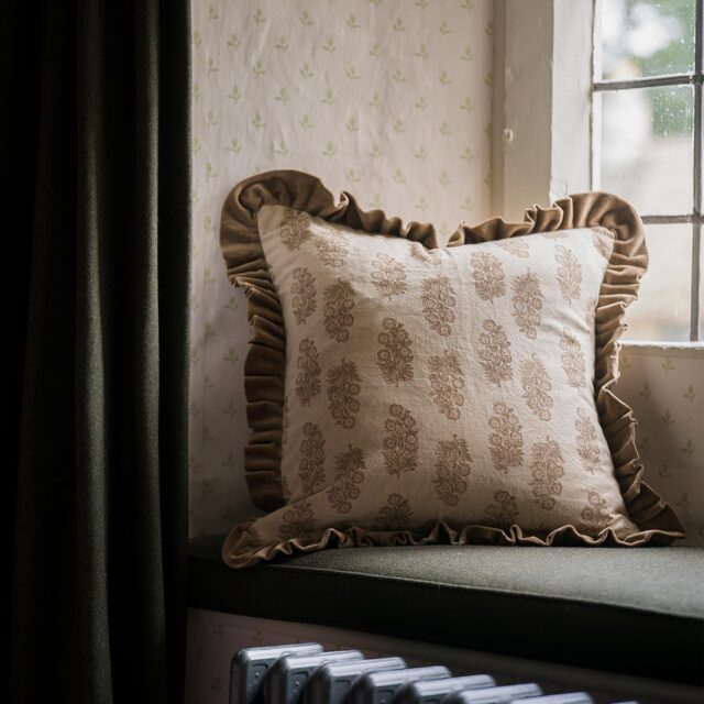 Harvest Handblock Ruffle Velvet Cushion - image 1