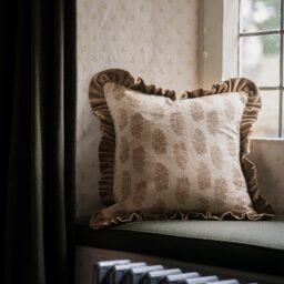 Harvest Handblock Ruffle Velvet Cushion - thumbnail 1