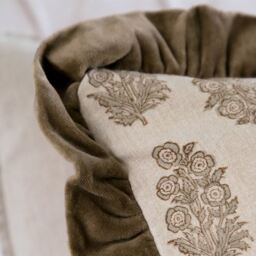 Harvest Handblock Ruffle Velvet Cushion - thumbnail 2