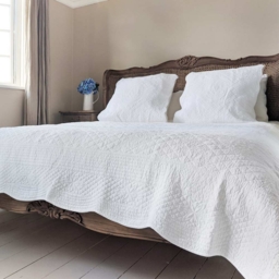 French White Cotton Quilted Bedspread & Pillow Sham Set - thumbnail 3