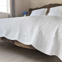 French White Cotton Quilted Bedspread & Pillow Sham Set - thumbnail 4