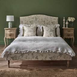 Tumbling Roses Linen Upholstered Bed (King Size Bed) - thumbnail 1