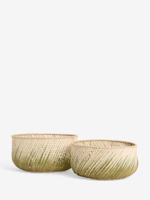 Ombre Rattan Storage Baskets (Set of 2) White/Green
