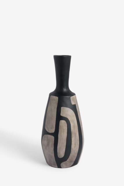 Hand Painted Papier Mache Vase Black/Grey