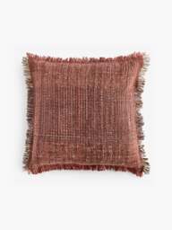 Textured Fringe Recycled Cushion Rust