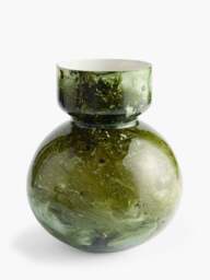 Green Abstract Glass Vase Marbled Green