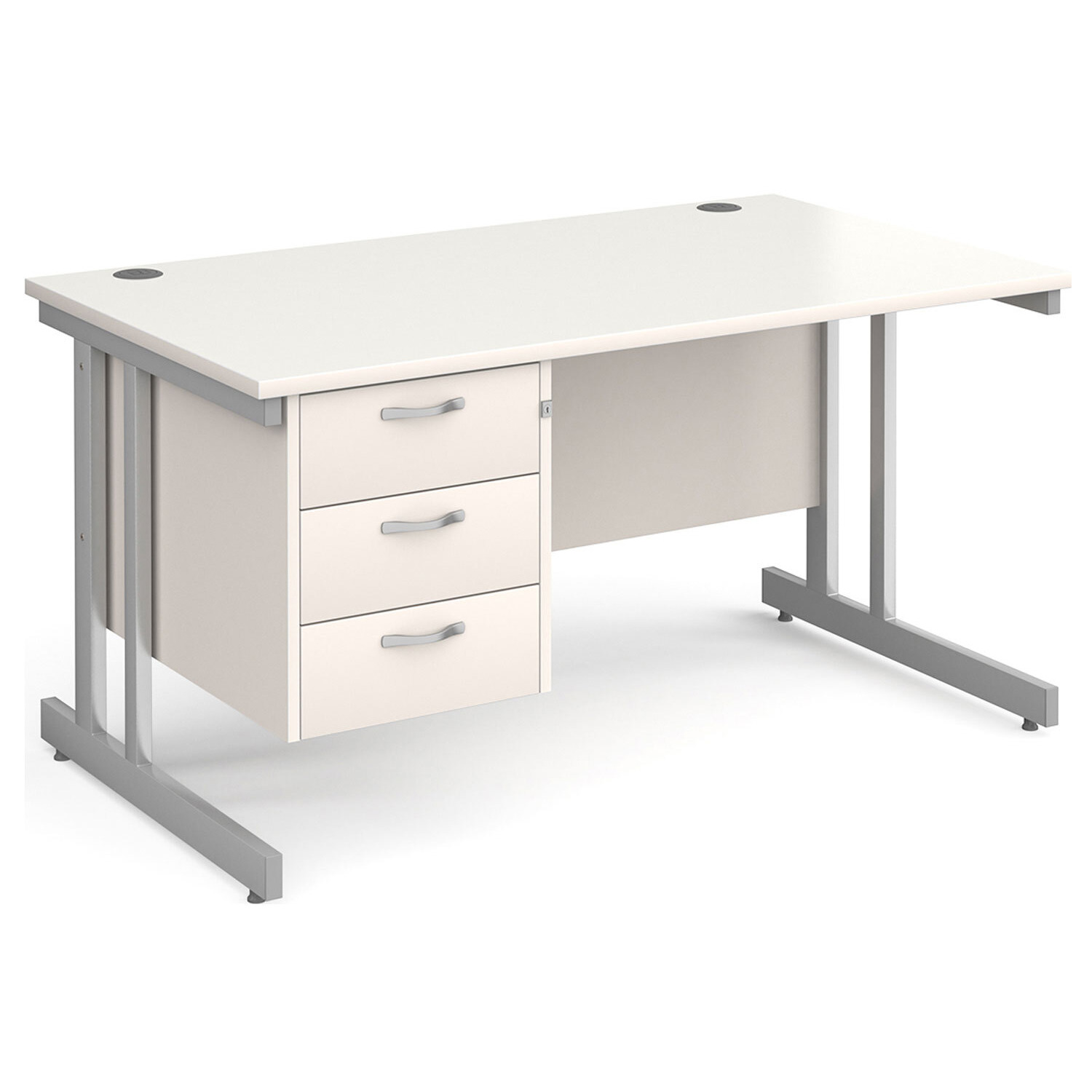 All White Double C-Leg Clerical Desk 3 Drawer , 140wx80dx73h (cm)