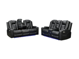 Sianna Electric Recliner 3 Seater Sofa Black Aire Leather - thumbnail 3
