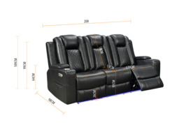 Sianna Electric Recliner 3 Seater Sofa Black Aire Leather - thumbnail 4