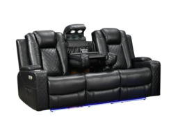 Sianna Electric Recliner 3 Seater Sofa Black Aire Leather - thumbnail 2