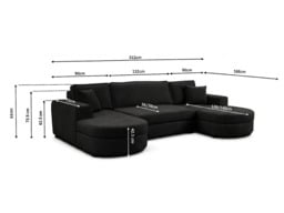 Belrosa Enzo Black U Shaped Sofa Bed with Storage - thumbnail 4