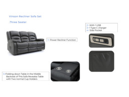 Vinson 3 Seater Electric Recliner Sofa  Black Aire Leather - thumbnail 5