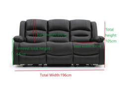 Vinson 3 Seater Electric Recliner Sofa  Black Aire Leather - thumbnail 4