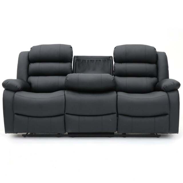 Sorrentino Recliner 3 Seater Sofa Black Aire Leather - image 1