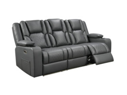 Orlando 3 Seater Electric Recliner Sofa Grey Aire Leather - thumbnail 1