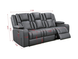 Orlando 3 Seater Electric Recliner Sofa Grey Aire Leather - thumbnail 3