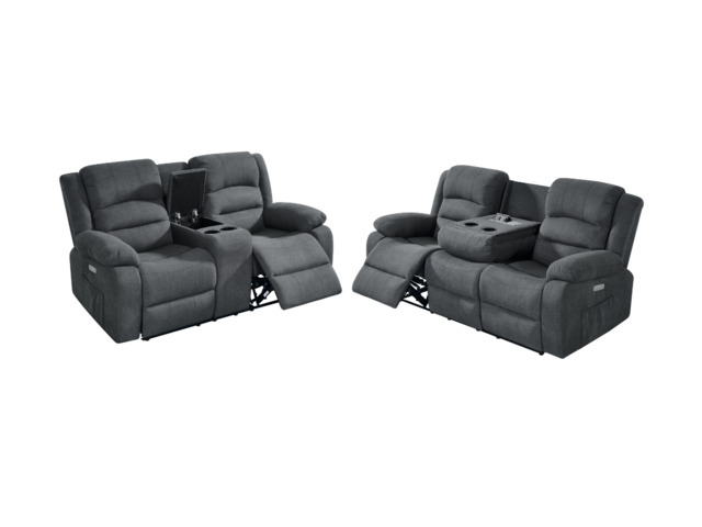Florence Electric Recliner Sofa Set 3+2 Grey Fabric - image 1