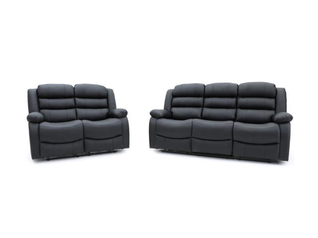 Sorrentino 3+2 Recliner Sofa Set Black Aire Leather - image 1