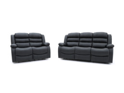 Sorrentino 3+2 Recliner Sofa Set Black Aire Leather