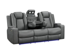 Sianna Electric Recliner 3 Seater Sofa Grey Aire Leather - thumbnail 1