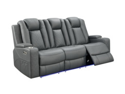 Sianna Electric Recliner 3 Seater Sofa Grey Aire Leather - thumbnail 2