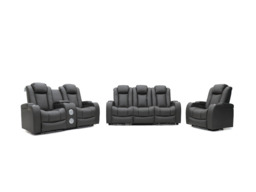 Tech 8 Smart 3+2+1 Electric Recliner Sofa Set Grey Aire Leather - thumbnail 1