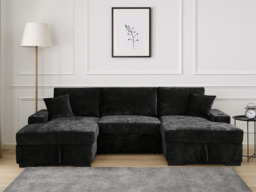 Noma U Shape Sofa Bed with Storage Black Chenille - thumbnail 2