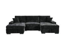 Noma U Shape Sofa Bed with Storage Black Chenille - thumbnail 3
