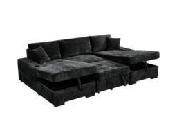 Noma U Shape Sofa Bed with Storage Black Chenille - thumbnail 4