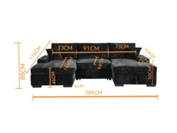 Noma U Shape Sofa Bed with Storage Black Chenille - thumbnail 6