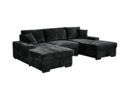 Noma U Shape Sofa Bed with Storage Black Chenille