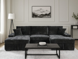Noma U Shape Sofa Bed with Storage Black Chenille - thumbnail 5
