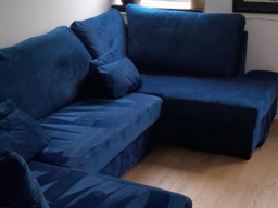 Meridian U Shape Sofa Bed with Storage Blue Plush Velvet - thumbnail 4