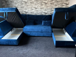 Meridian U Shape Sofa Bed with Storage Blue Plush Velvet - thumbnail 3