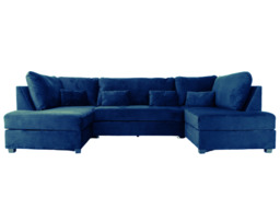Meridian U Shape Sofa Bed with Storage Blue Plush Velvet - thumbnail 2
