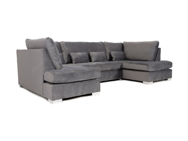 Belgravia U Shape Sofa Plush Velvet Grey - image 1