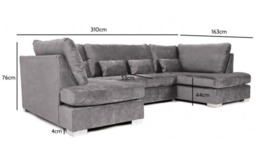 Belgravia U Shape Sofa Plush Velvet Grey - thumbnail 5