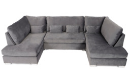 Belgravia U Shape Sofa Plush Velvet Grey - thumbnail 4