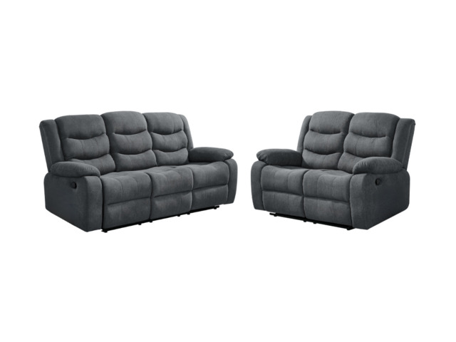 Classic Recliner Sofa Set 3+2 Manual Grey Fabric - image 1