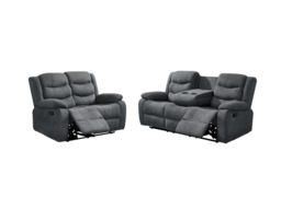 Classic Recliner Sofa Set 3+2 Manual Grey Fabric - thumbnail 2
