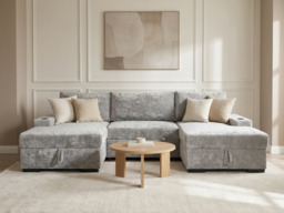Noma Silver U Shaped Sofa Bed with Storage - thumbnail 4