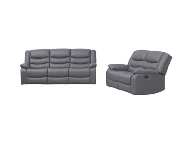 Roma Recliner 3+2 Seater Sofa Set Black and Grey Faux Leather - image 1