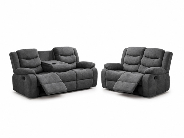 Sorrentino Recliner Sofa Set 3+2 in Grey Chenille Fabric - image 1