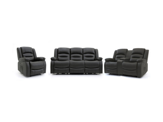 Vinson 3+2+1 Electric Recliner Sofa Set Black Aire Leather - image 1