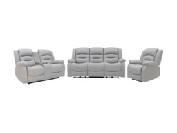 Saxon 3+2+1 Electric Recliner Sofa Set Light Grey Suede