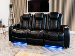Tech 8 Smart 3 Seater Electric Recliner Sofa Black Aire Leather - thumbnail 5
