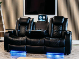Tech 8 Smart 3 Seater Electric Recliner Sofa Black Aire Leather - thumbnail 4